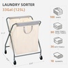 image:imageSTORAGE MANIAC 160L Collapsible Laundry Hamper with Wheels Rolling Laundry Basket Heavy Duty Cloth Sorter with Removable Bag Folding X Frame Clothes Organizer Cart for Easy to Store 3 SectionBeige
