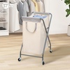 image:imageSTORAGE MANIAC 160L Collapsible Laundry Hamper with Wheels Rolling Laundry Basket Heavy Duty Cloth Sorter with Removable Bag Folding X Frame Clothes Organizer Cart for Easy to Store 3 SectionBeige