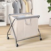 image:imageSTORAGE MANIAC 160L Collapsible Laundry Hamper with Wheels Rolling Laundry Basket Heavy Duty Cloth Sorter with Removable Bag Folding X Frame Clothes Organizer Cart for Easy to Store 3 SectionBeige