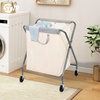 image:imageSTORAGE MANIAC 160L Collapsible Laundry Hamper with Wheels Rolling Laundry Basket Heavy Duty Cloth Sorter with Removable Bag Folding X Frame Clothes Organizer Cart for Easy to Store 3 SectionBeige