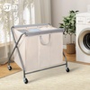 image:imageSTORAGE MANIAC 160L Collapsible Laundry Hamper with Wheels Rolling Laundry Basket Heavy Duty Cloth Sorter with Removable Bag Folding X Frame Clothes Organizer Cart for Easy to Store 3 SectionBeige