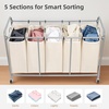 image:imageSTORAGE MANIAC 3 Section Laundry Sorter 356 Gal 135 L Laundry Hamper Cart with Heavy Duty Rolling Lockable Wheels and Removable Bags Clothes Organizer Basket Separator Hamper GrayBeige