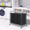 image:imageSTORAGE MANIAC 3 Section Laundry Sorter 356 Gal 135 L Laundry Hamper Cart with Heavy Duty Rolling Lockable Wheels and Removable Bags Clothes Organizer Basket Separator Hamper GrayBlack