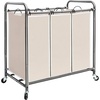 image:imageSTORAGE MANIAC 3 Section Laundry Sorter 356 Gal 135 L Laundry Hamper Cart with Heavy Duty Rolling Lockable Wheels and Removable Bags Clothes Organizer Basket Separator Hamper GrayBeige
