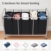 image:imageSTORAGE MANIAC 3 Section Laundry Sorter 356 Gal 135 L Laundry Hamper Cart with Heavy Duty Rolling Lockable Wheels and Removable Bags Clothes Organizer Basket Separator Hamper GrayBlack