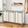 image:imageSTORAGE MANIAC 3 Section Laundry Sorter 356 Gal 135 L Laundry Hamper Cart with Heavy Duty Rolling Lockable Wheels and Removable Bags Clothes Organizer Basket Separator Hamper GrayBeige