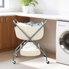 image:imageSTORAGE MANIAC Collapsible Laundry Cart with Wheels 356H Removable Canvas Bag Rolling Laundry Hamper Clothes Basket with Wheels Sturdy Steel Frame Folding for Small Narrow Space Easy Storage BeigeBeige