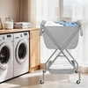 image:imageSTORAGE MANIAC Collapsible Laundry Cart with Wheels 356H Removable Canvas Bag Rolling Laundry Hamper Clothes Basket with Wheels Sturdy Steel Frame Folding for Small Narrow Space Easy Storage BeigeGrey