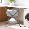image:imageSTORAGE MANIAC Collapsible Laundry Cart with Wheels 356H Removable Canvas Bag Rolling Laundry Hamper Clothes Basket with Wheels Sturdy Steel Frame Folding for Small Narrow Space Easy Storage BeigeGrey