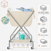 image:imageSTORAGE MANIAC Collapsible Laundry Cart with Wheels 356H Removable Canvas Bag Rolling Laundry Hamper Clothes Basket with Wheels Sturdy Steel Frame Folding for Small Narrow Space Easy Storage BeigeBeige