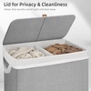 image:imageSTORAGE MANIAC Double Laundry Hamper with Lid 140L Tall Metal Frame Laundry Baskets with Removeable Bag Large Clothes Hamper with PU Tag Laundry Bin for Dorm Collage Bathroom Bedroom GrayGray