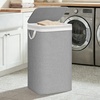 image:imageSTORAGE MANIAC Metal Frame Laundry Hamper with Lid 237 Gal Tall Laundry Baskets with Removeable Bag Large Clothes Hamper with PU Tag Laundry Bin for Dorm Collage Bathroom Bedroom GrayGray