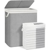 image:imageSTORAGE MANIAC Double Laundry Hamper with Lid 140L Tall Metal Frame Laundry Baskets with Removeable Bag Large Clothes Hamper with PU Tag Laundry Bin for Dorm Collage Bathroom Bedroom GrayGray