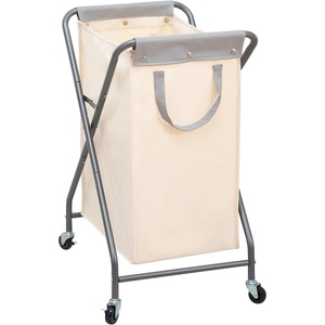 image:imageSTORAGE MANIAC 160L Collapsible Laundry Hamper with Wheels Rolling Laundry Basket Heavy Duty Cloth Sorter with Removable Bag Folding X Frame Clothes Organizer Cart for Easy to Store 3 SectionBeige