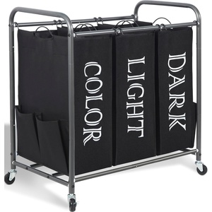image:imageSTORAGE MANIAC 3 Section Laundry Sorter 356 Gal 135 L Laundry Hamper Cart with Heavy Duty Rolling Lockable Wheels and Removable Bags Clothes Organizer Basket Separator Hamper GrayLable Black