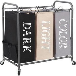 image:imageSTORAGE MANIAC 3 Section Laundry Sorter 356 Gal 135 L Laundry Hamper Cart with Heavy Duty Rolling Lockable Wheels and Removable Bags Clothes Organizer Basket Separator Hamper GrayMulticolored