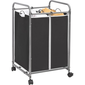 image:imageSTORAGE MANIAC 3 Section Laundry Sorter 356 Gal 135 L Laundry Hamper Cart with Heavy Duty Rolling Lockable Wheels and Removable Bags Clothes Organizer Basket Separator Hamper GrayBlack