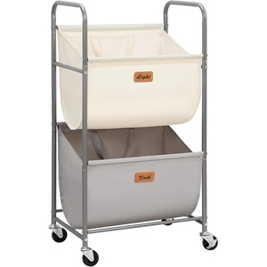 image:imageSTORAGE MANIAC 80 Liters Vertical Rolling Laundry Hamper 2 Section Laundry Sorter with Wheels and 2 Breaks 2tier Laundry Baskets for Small Space Dorm Laundry Room Closet Bathroom Gray 2tierMulticolored