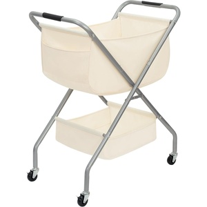 image:imageSTORAGE MANIAC Collapsible Laundry Cart with Wheels 356H Removable Canvas Bag Rolling Laundry Hamper Clothes Basket with Wheels Sturdy Steel Frame Folding for Small Narrow Space Easy Storage BeigeBeige