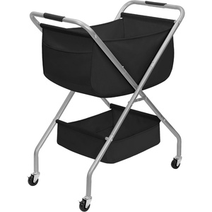 image:imageSTORAGE MANIAC Collapsible Laundry Cart with Wheels 356H Removable Canvas Bag Rolling Laundry Hamper Clothes Basket with Wheels Sturdy Steel Frame Folding for Small Narrow Space Easy Storage BeigeBlack