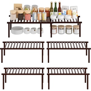 image:imageSTORAGE MANIAC Expandable Cabinet Organizer Shelf Set of 4 BrownBrown