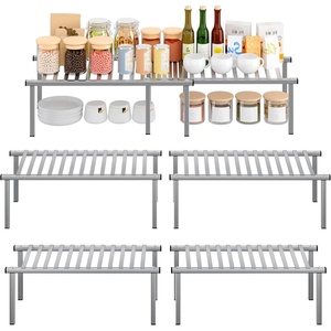 image:imageSTORAGE MANIAC Expandable Cabinet Organizer Shelf Set of 4 BrownGrey