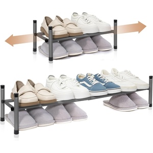 image:imageSTORAGE MANIAC Expandable Shoe Rack 16 Pairs Stackable Small Shoe Rack Metal Adjustable Shoes Organizer for Closet Entryway Hallway Garage Front Door Shoes Shelves Black 4 TierBlack
