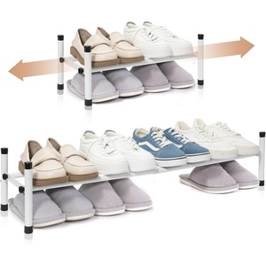 image:imageSTORAGE MANIAC Expandable Shoe Rack 16 Pairs Stackable Small Shoe Rack Metal Adjustable Shoes Organizer for Closet Entryway Hallway Garage Front Door Shoes Shelves Black 4 TierWhite