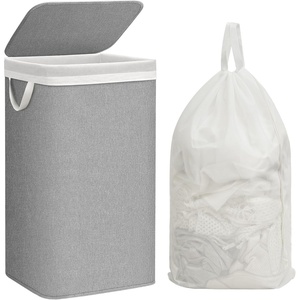 image:imageSTORAGE MANIAC Metal Frame Laundry Hamper with Lid 237 Gal Tall Laundry Baskets with Removeable Bag Large Clothes Hamper with PU Tag Laundry Bin for Dorm Collage Bathroom Bedroom GrayGray