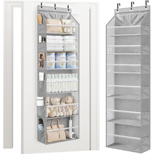 image:imageSTORAGE MANIAC Over the Door Organizer 6Shelf Closet Hanging Storage with 14 Mesh Pockets 66lbs Capacity Clear Deep Pockets Behind Door Storage for Nursery Bathroom Bedroom 1 Pack BlackGrey