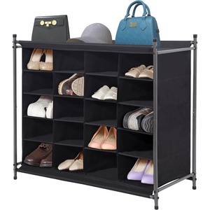 image:imageSTORAGE MANIAC Stackable Shoe Cubby Organizer Free Standing Shoe Cube Rack for Entryway Bedroom Apartment Closet 20Cube GrayBlack