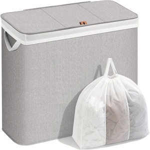 image:imageSTORAGE MANIAC Triple Laundry Hamper with Lid Metal Frame Laundry BasketsGray